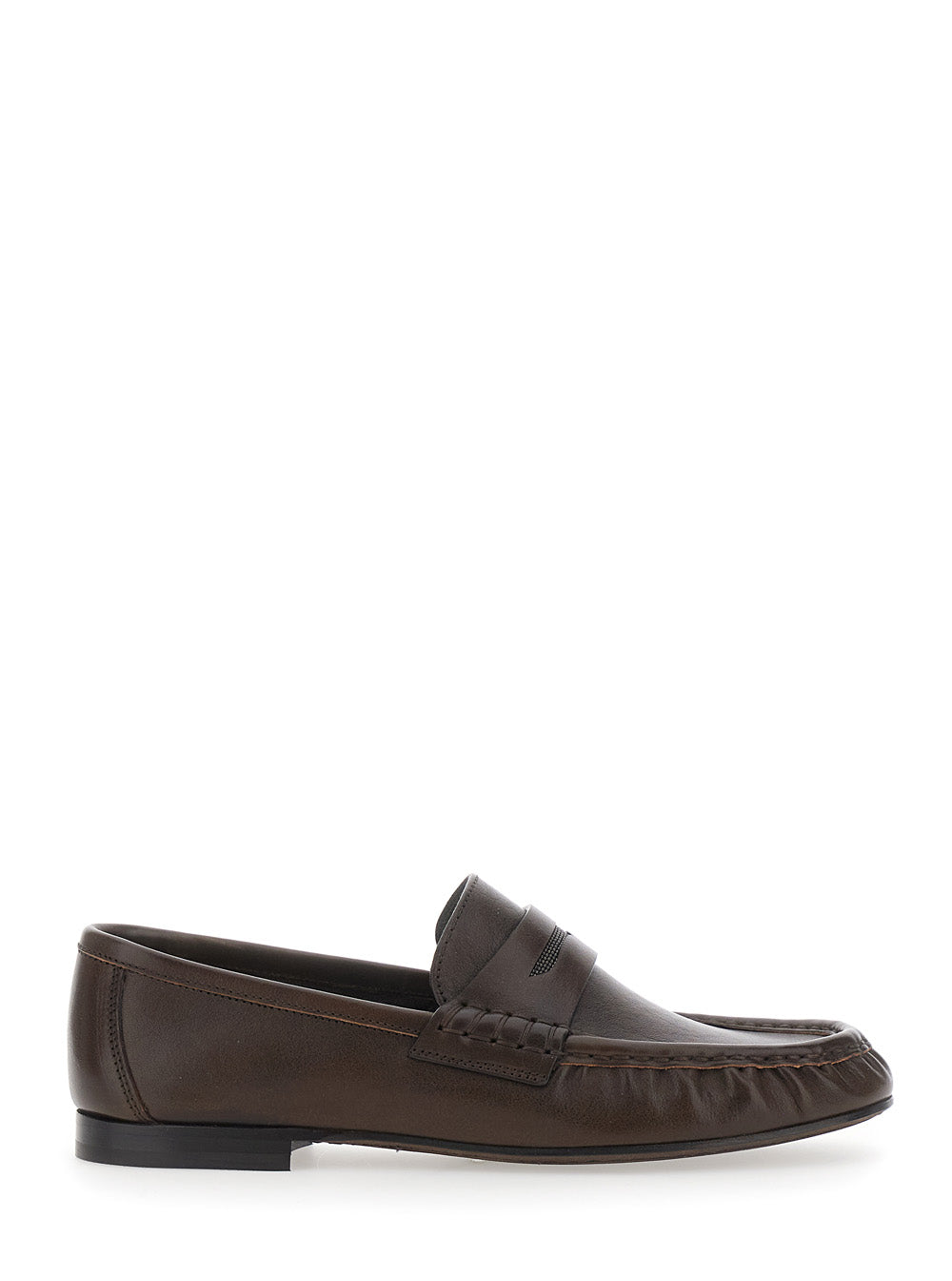 Brunello Cucinelli Women Brown Loafers With Monile Detail And Gathered Leather Toe In Leather For Women BRUNELLO CUCINELLI