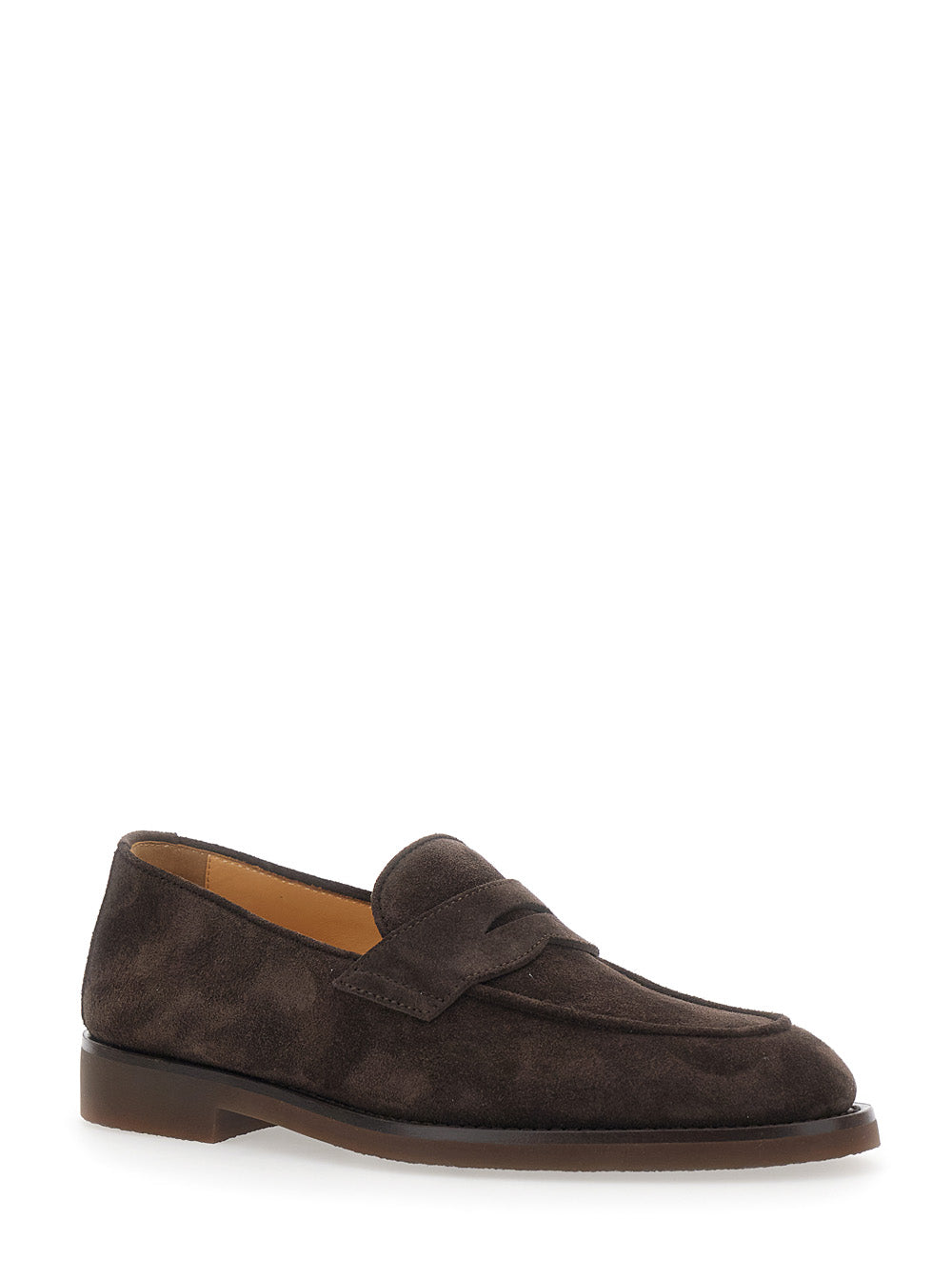 Brunello Cucinelli Men Brown Loafers With Tone-On-Tone Stitching In Suede For Men BRUNELLO CUCINELLI