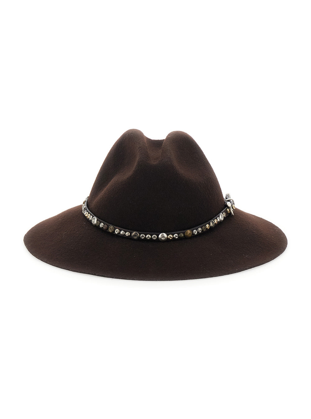 Golden Goose Women Fedora Hat With Studded Leather Band And Brown Felt Unisex GOLDEN GOOSE