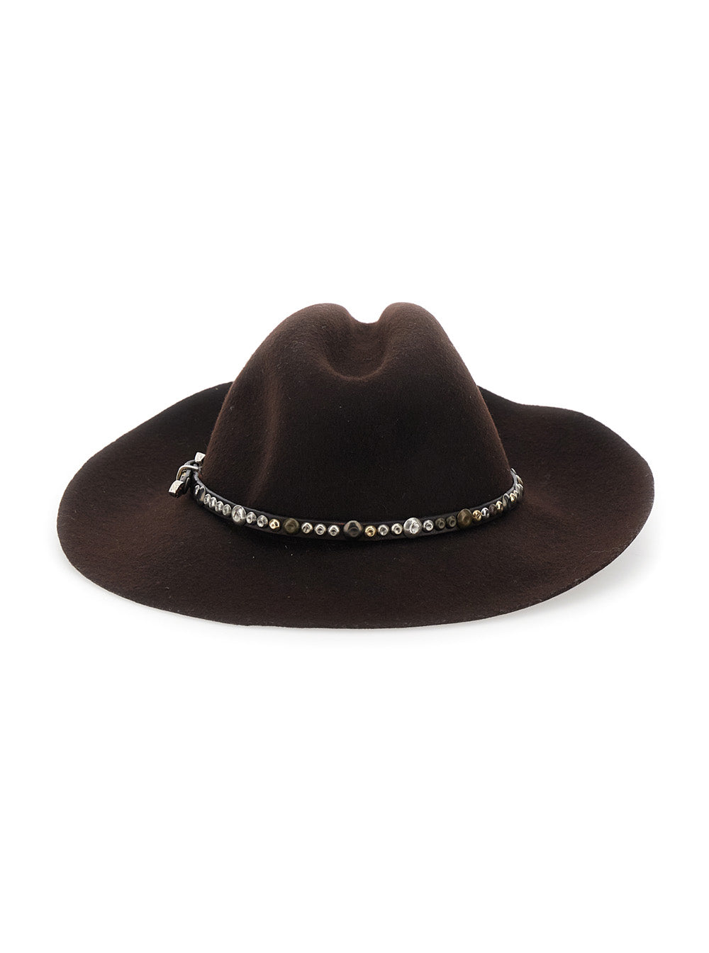 Golden Goose Women Fedora Hat With Studded Leather Band And Brown Felt Unisex GOLDEN GOOSE