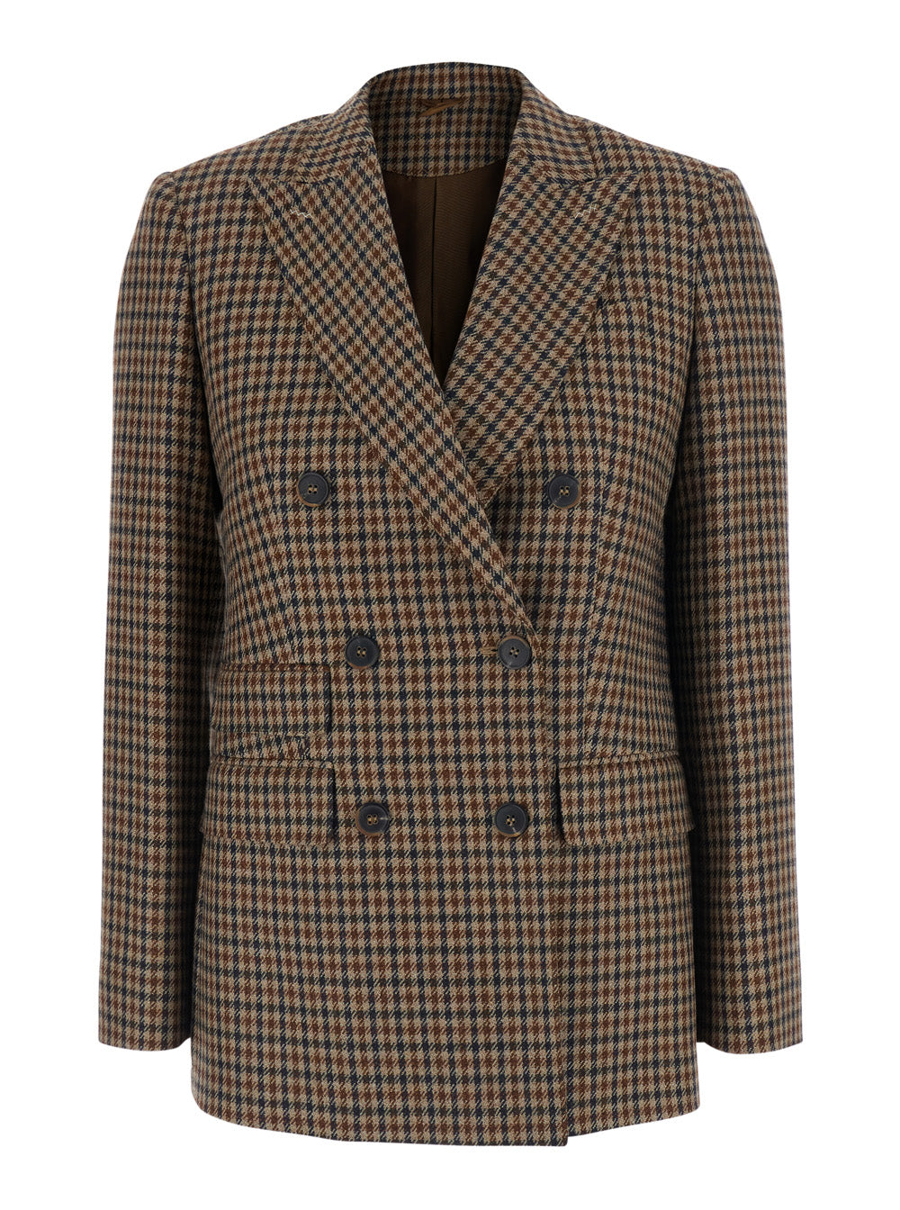 Max Mara Women 'Deserto' Brown Double-Breasted Jacket With Peak Revers And Check Motif In Wool For Women MAX MARA