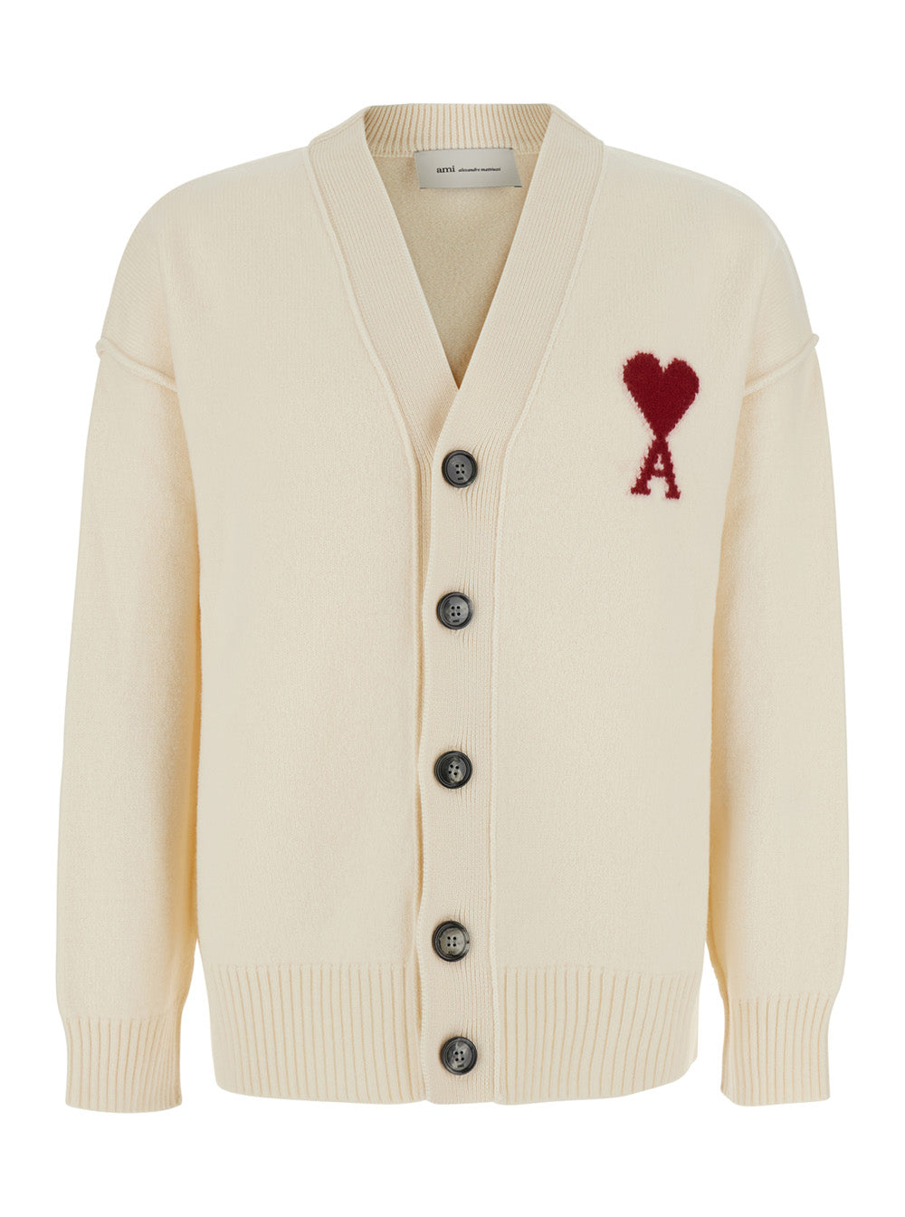 Ami Paris Men V Neck Cardigan With Ami De Coeur, In Knit, Black, Man AMI PARIS