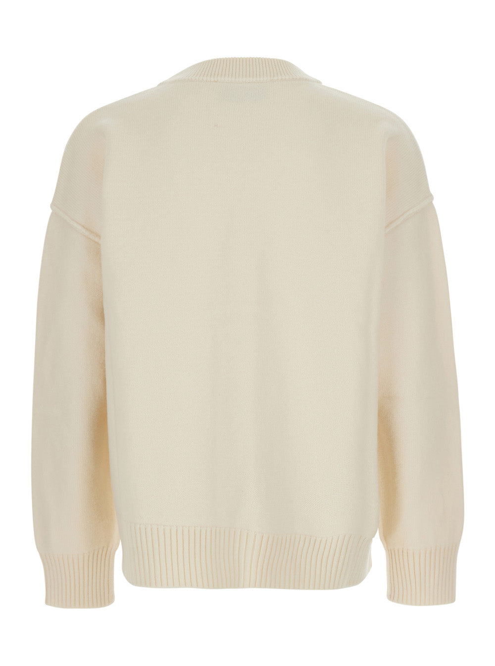 Ami Paris Men V Neck Cardigan With Ami De Coeur In Knit Off-White Unisex AMI PARIS
