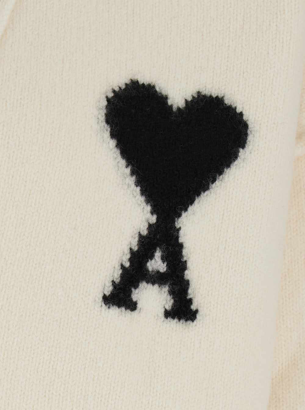 Ami Paris Men V Neck Cardigan With Ami De Coeur In Knit Off-White Unisex AMI PARIS