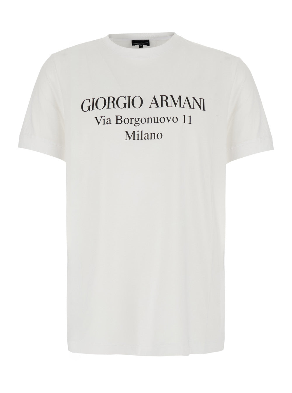 Giorgio Armani Men Crew Neck T-Shirt With Address Print And Short Sleeves In White Cotton For Men GIORGIO ARMANI