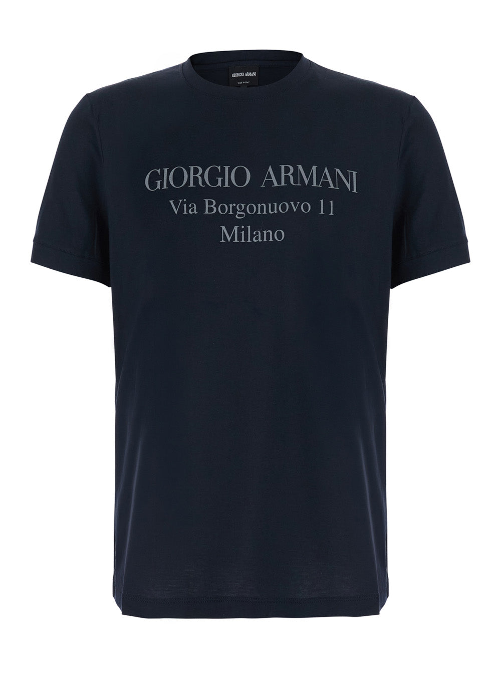 Giorgio Armani Men Crew Neck T-Shirt With Address Print And Blue Logo Detail For Men GIORGIO ARMANI