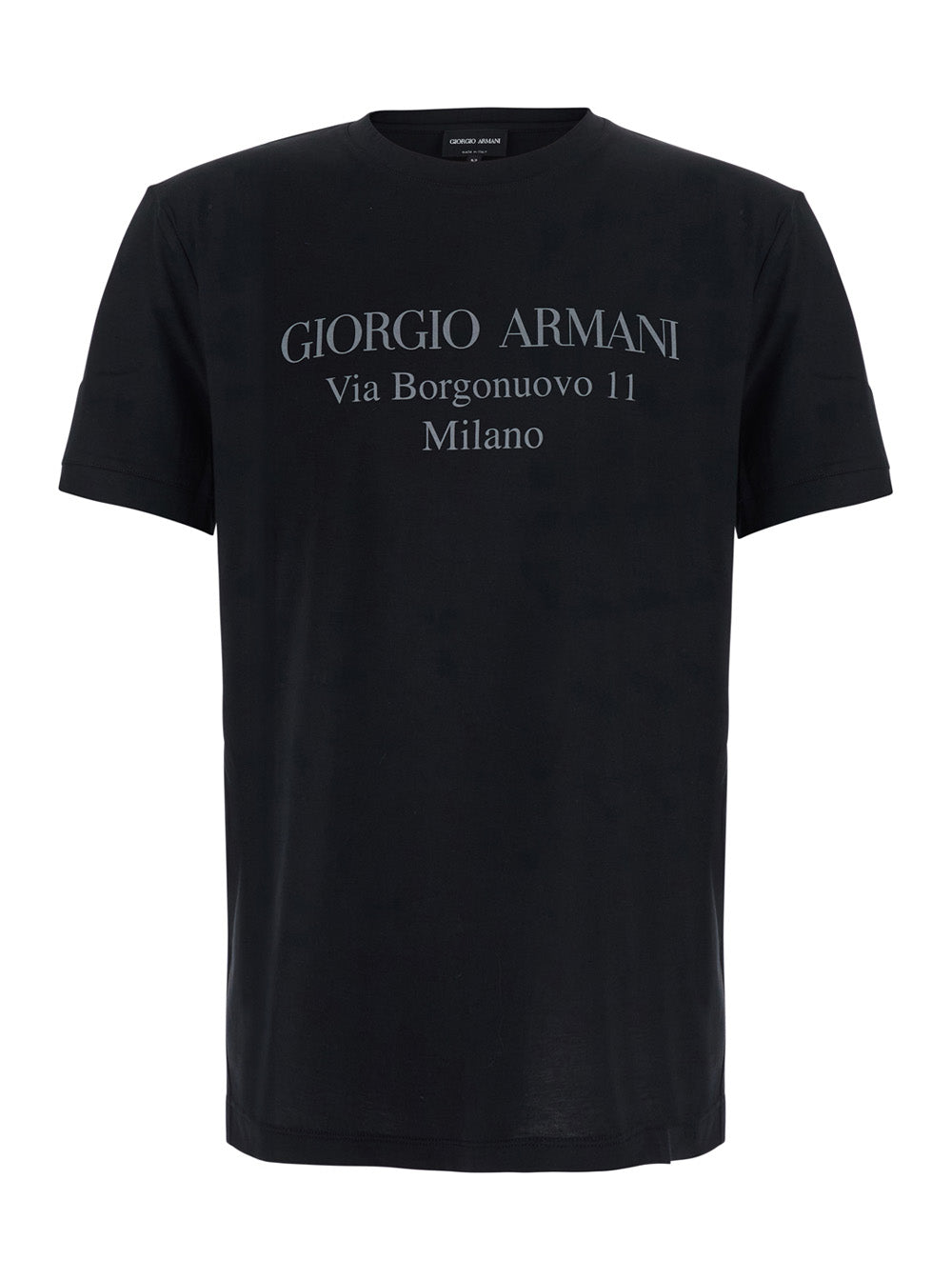 Giorgio Armani Men Crew Neck T-Shirt With Address Print In Black Cotton For Men GIORGIO ARMANI