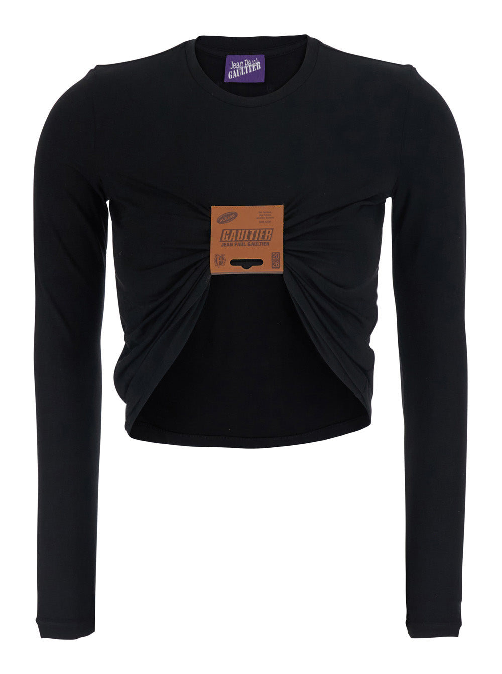 Jean Paul Gaultier Women Long Sleeve Top With Black Leather Detail JEAN PAUL GAULTIER