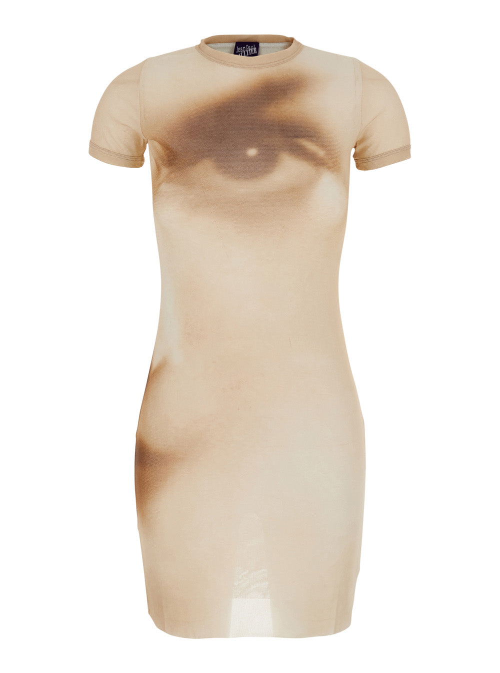 Jean Paul Gaultier Women Short Dress With 'Face' Print In Tech Fabric Beige Women JEAN PAUL GAULTIER
