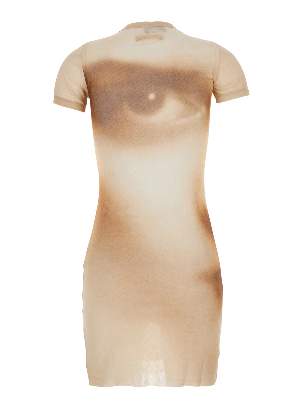 Jean Paul Gaultier Women Short Dress With 'Face' Print In Tech Fabric Beige Women JEAN PAUL GAULTIER
