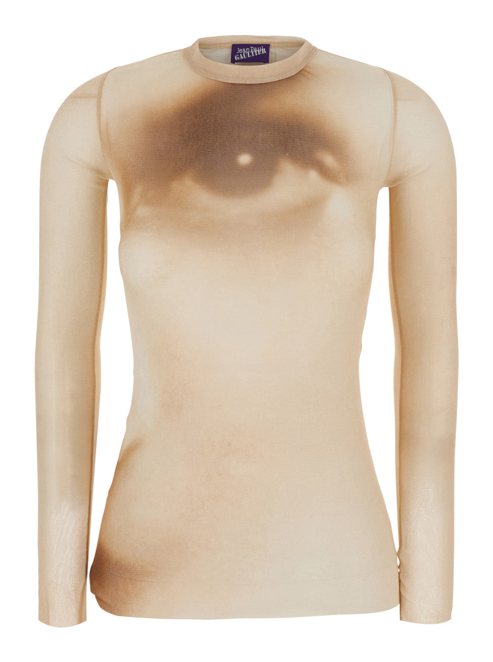 Jean Paul Gaultier Women Beige T-Shirt With "Face" Print And Long Sleeves In Tech Fabric For Women JEAN PAUL GAULTIER