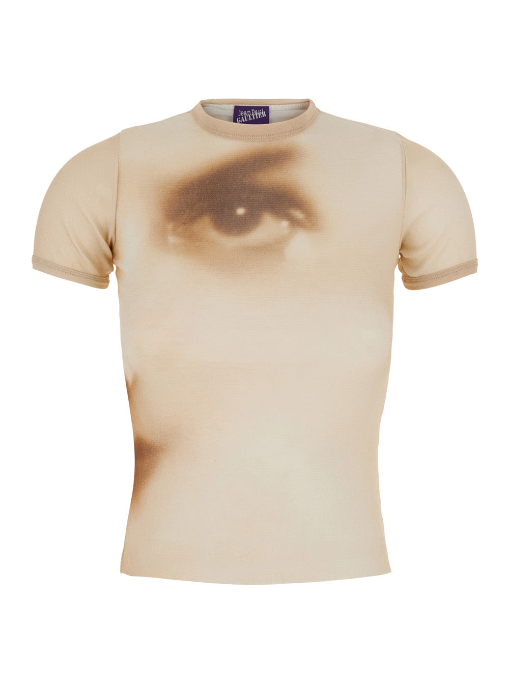 Jean Paul Gaultier Women T-Shirt With 'Face' Print In Tech Fabric Beige Women JEAN PAUL GAULTIER