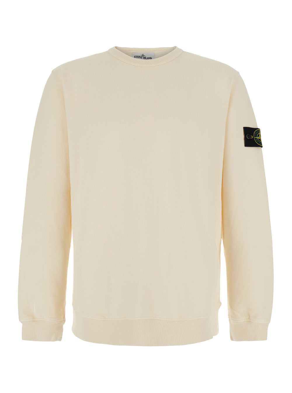 Stone Island Men White Crewneck Sweatshirt With Logo Patch On The Sleeve In Cotton For Men STONE ISLAND