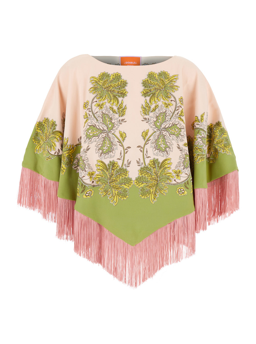 La Doublej Women Reversible Poncho With Fringes And Coat Collar, In Viscose, Pink, Woman LA DOUBLEJ