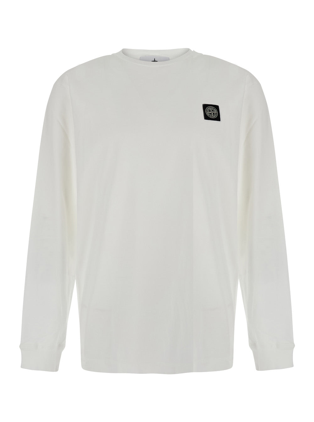 Stone Island Men Crew Neck Long Sleeve Cotton White T-Shirt For Men STONE ISLAND