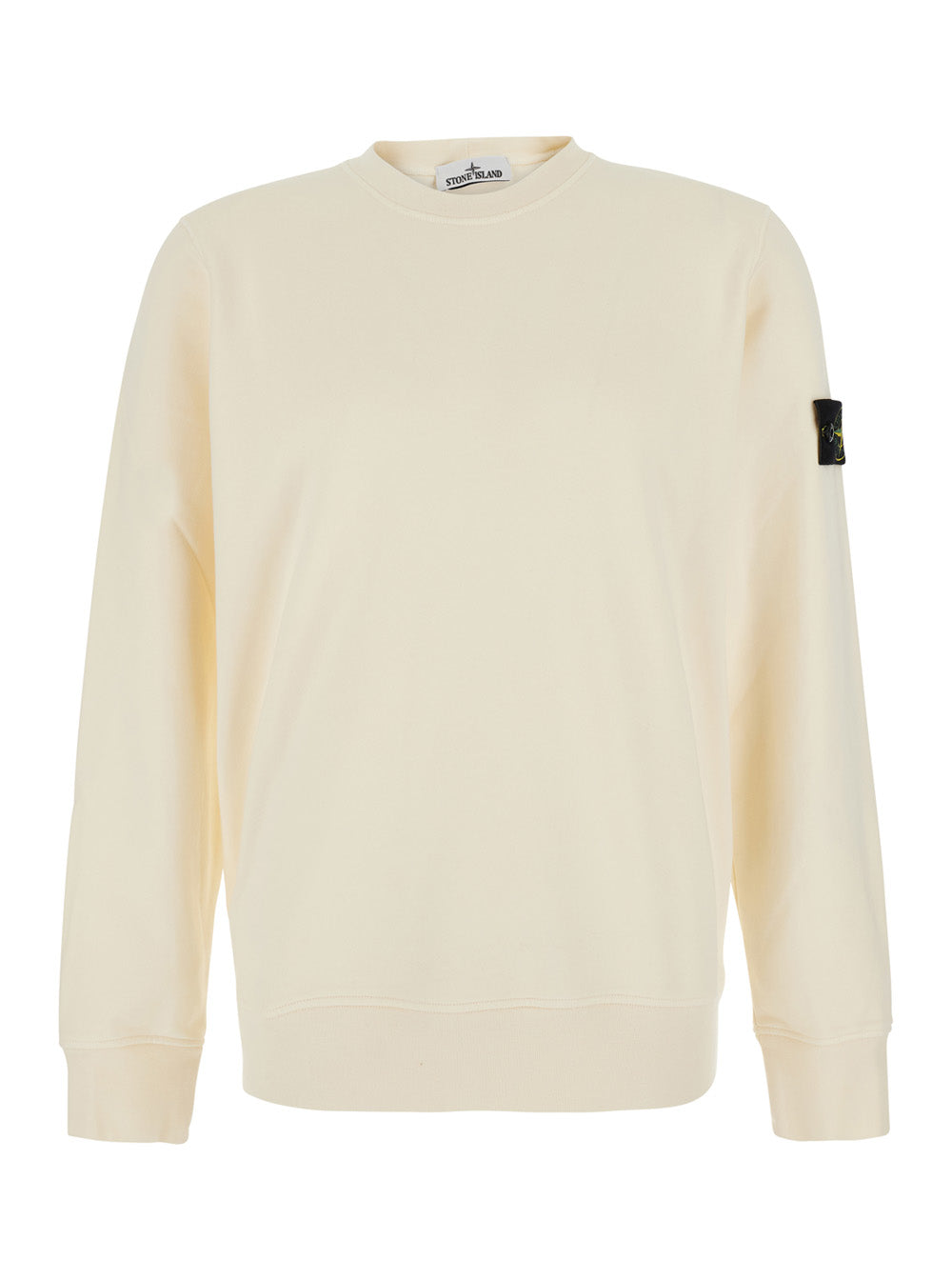 Stone Island Men Summer Sweatshirt With Crew Neck, Long Sleeves, Logo Patch, White, Man STONE ISLAND