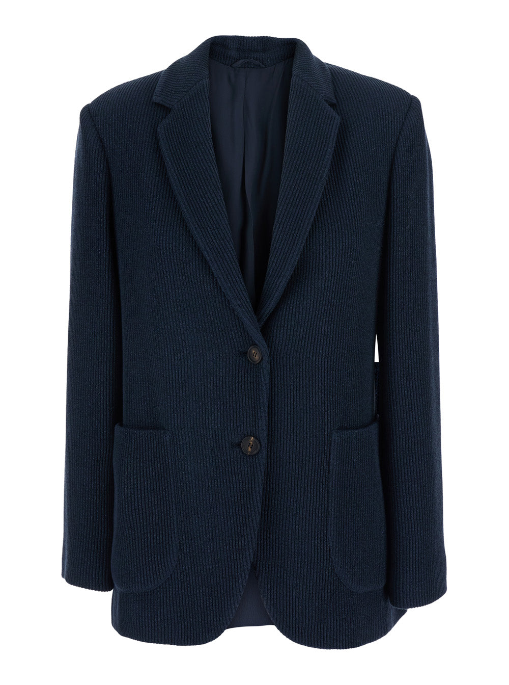 Brunello Cucinelli Women Blue Single-Breasted Jacket With Notched Revers And Front Patch Pockets In Wool Blend For Women BRUNELLO CUCINELLI