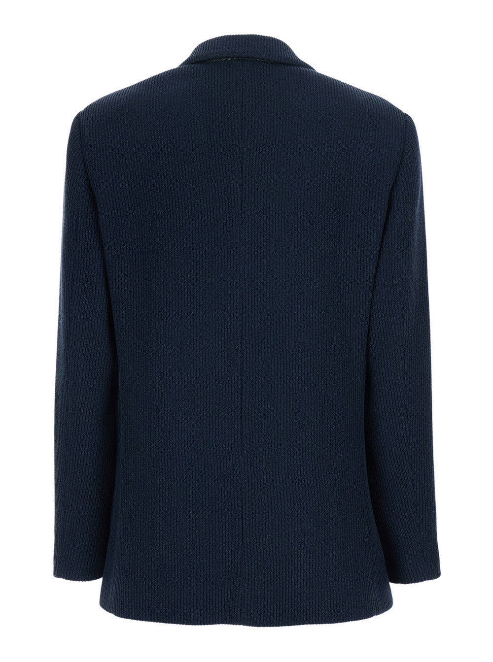 Brunello Cucinelli Women Blue Single-Breasted Jacket With Notched Revers And Front Patch Pockets In Wool Blend For Women BRUNELLO CUCINELLI