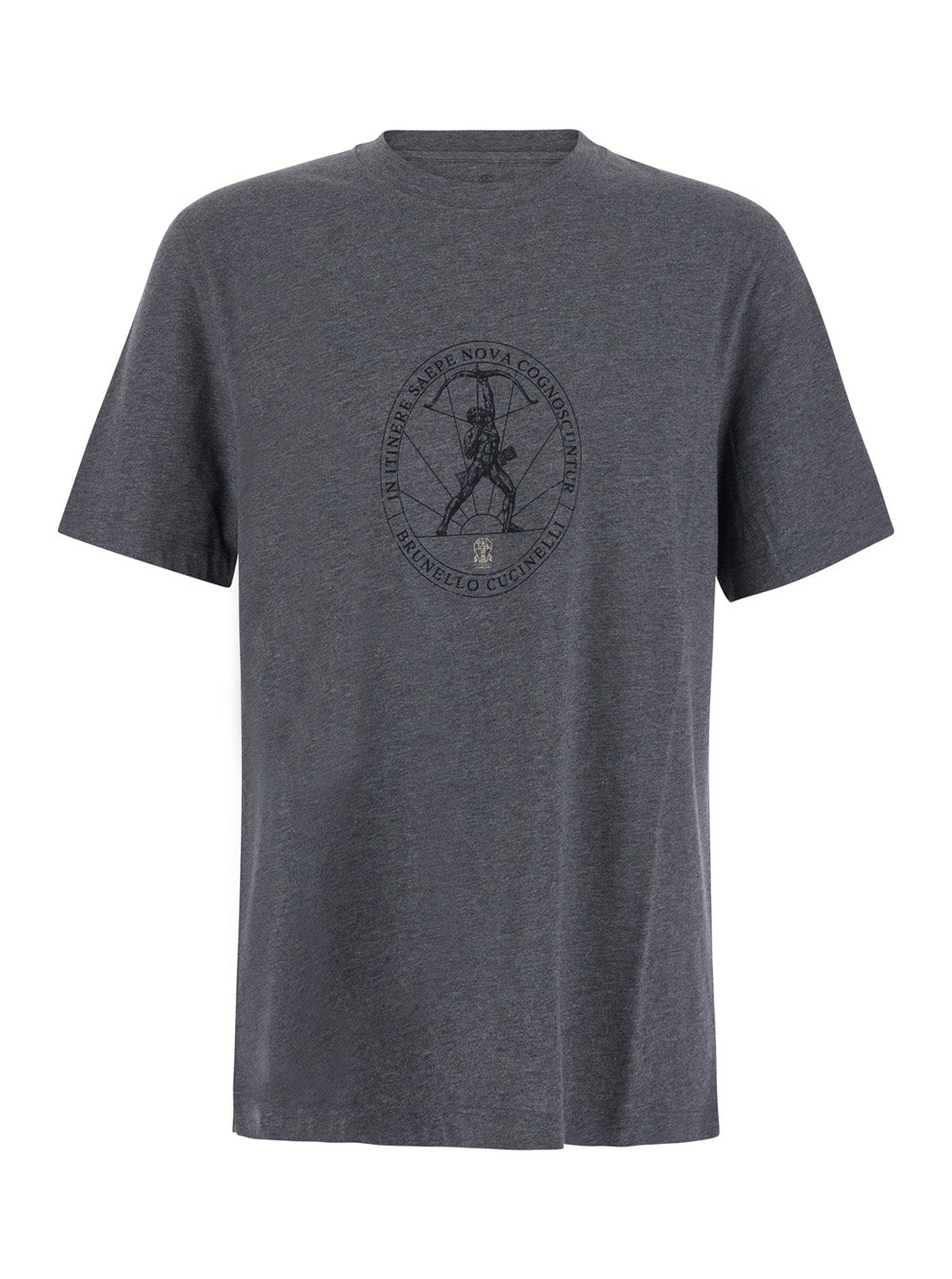 Brunello Cucinelli Men Grey T-Shirt With Printed Logo On The Front In Cotton For Men BRUNELLO CUCINELLI