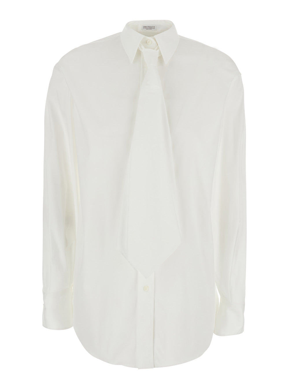 Brunello Cucinelli Women White Shirt With Classic Collar And Oversized Tie On The Front In Cotton For Women BRUNELLO CUCINELLI