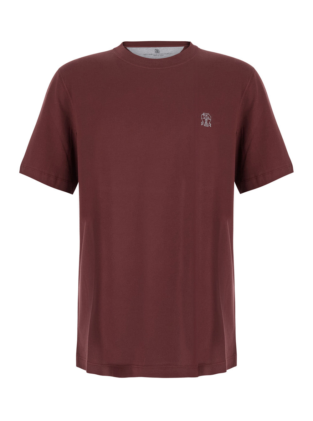 Brunello Cucinelli Men Burgundy T-Shirt With Printed Logo On The Chest In Cotton For Men BRUNELLO CUCINELLI