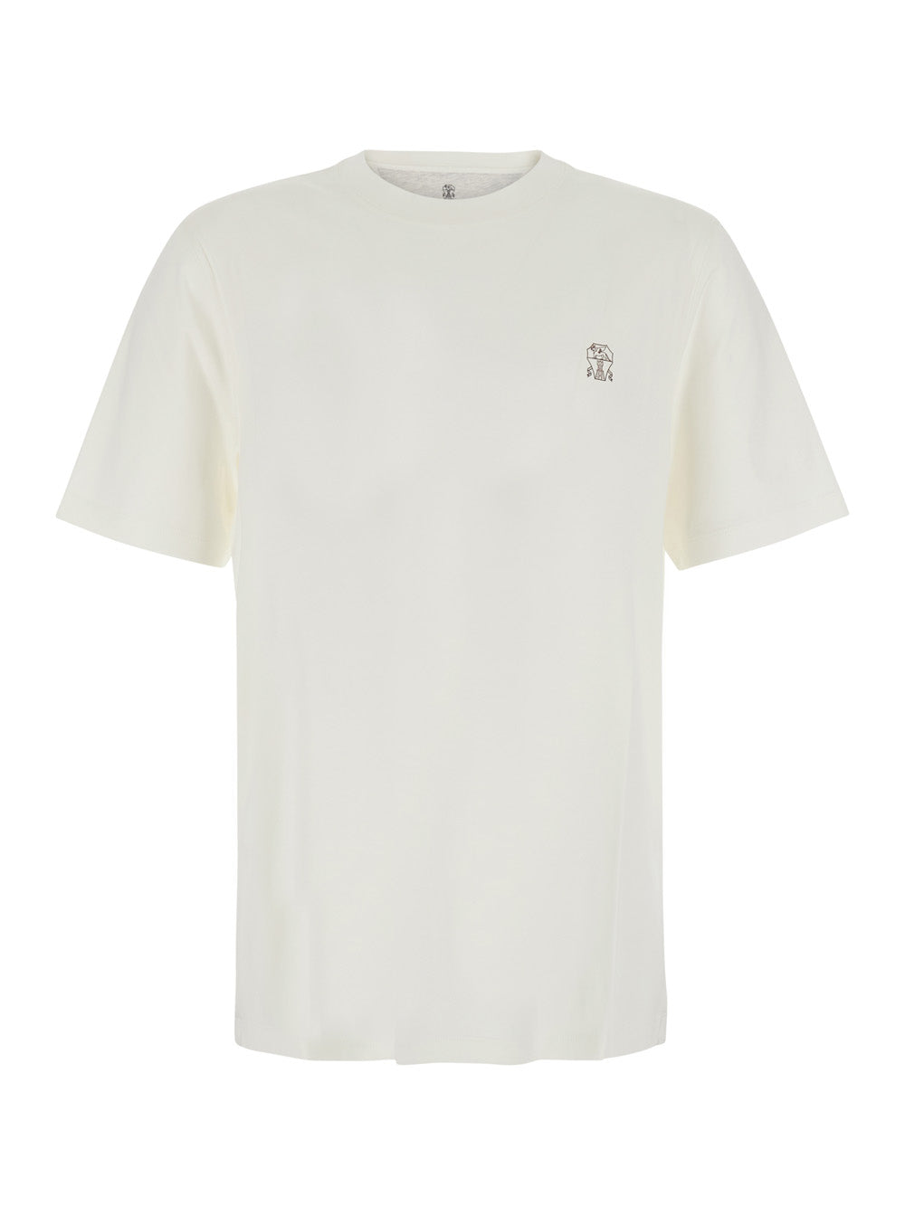 Brunello Cucinelli Men White T-Shirt With Printed Logo On Chest In Cotton For Men BRUNELLO CUCINELLI