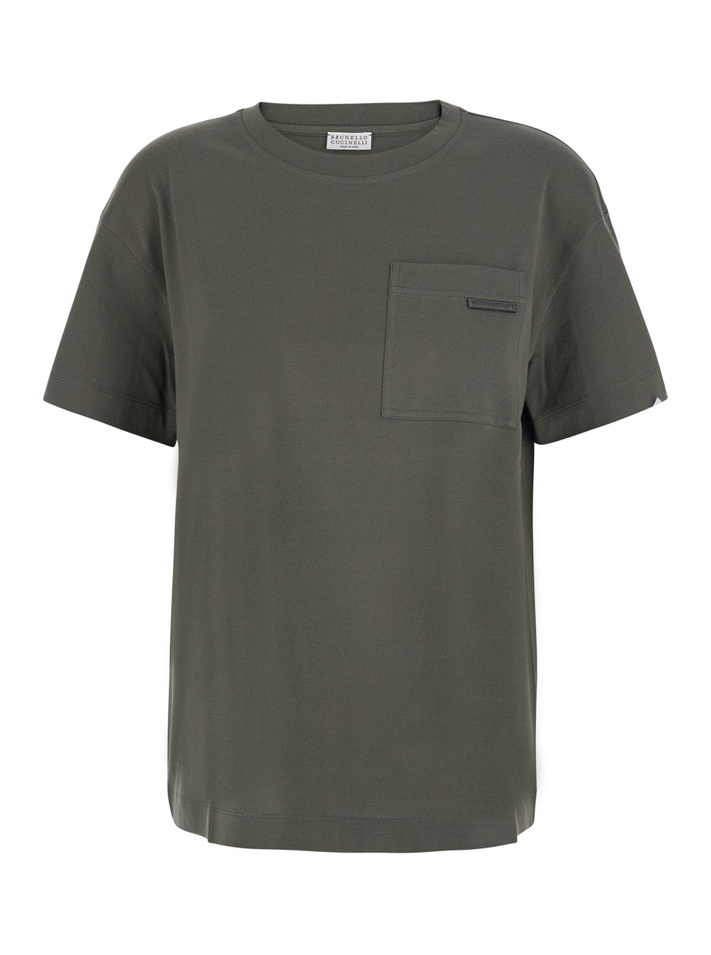 Brunello Cucinelli Women Green T-Shirt With Monile Detail Applied On The Front In Cotton For Women BRUNELLO CUCINELLI