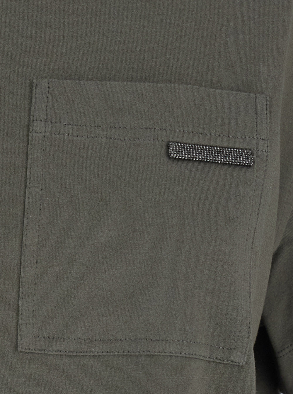 Brunello Cucinelli Women Green T-Shirt With Monile Detail Applied On The Front In Cotton For Women BRUNELLO CUCINELLI