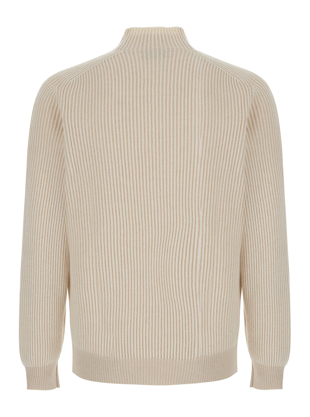 Brunello Cucinelli Men Beige Sweater With Ribbed Design And High Collar In Cashmere For Men BRUNELLO CUCINELLI
