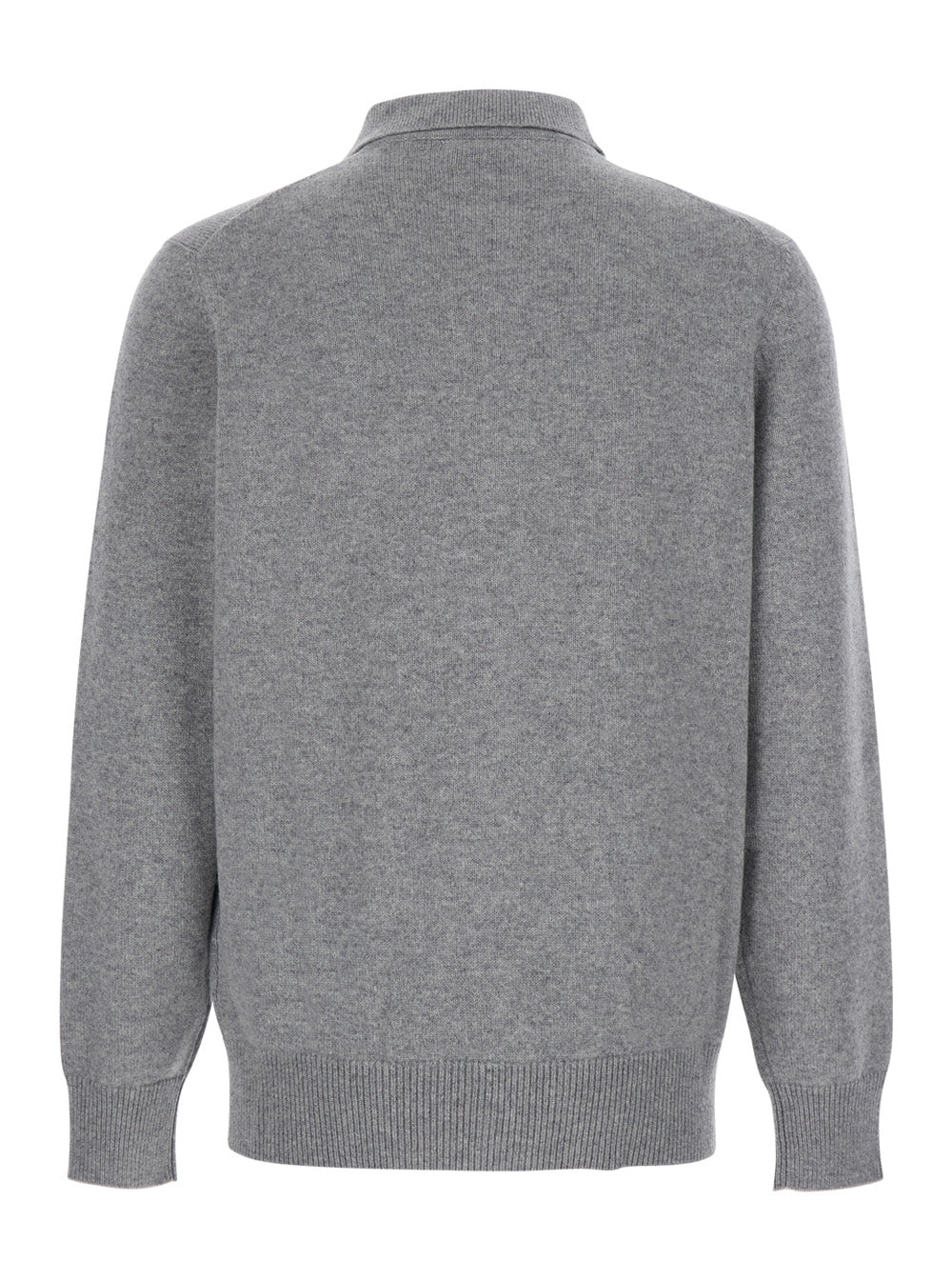Brunello Cucinelli Men Grey Cardigan With Classic Collar And Patch Pockets On The Front In Cashmere For Men BRUNELLO CUCINELLI