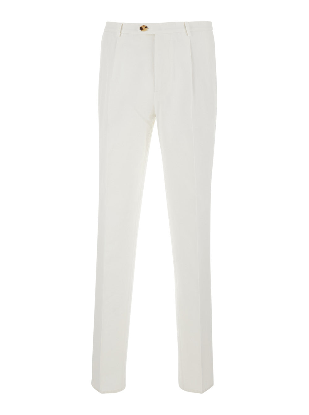 Brunello Cucinelli Men White Trousers With Front Pleat In Cotton For Men BRUNELLO CUCINELLI