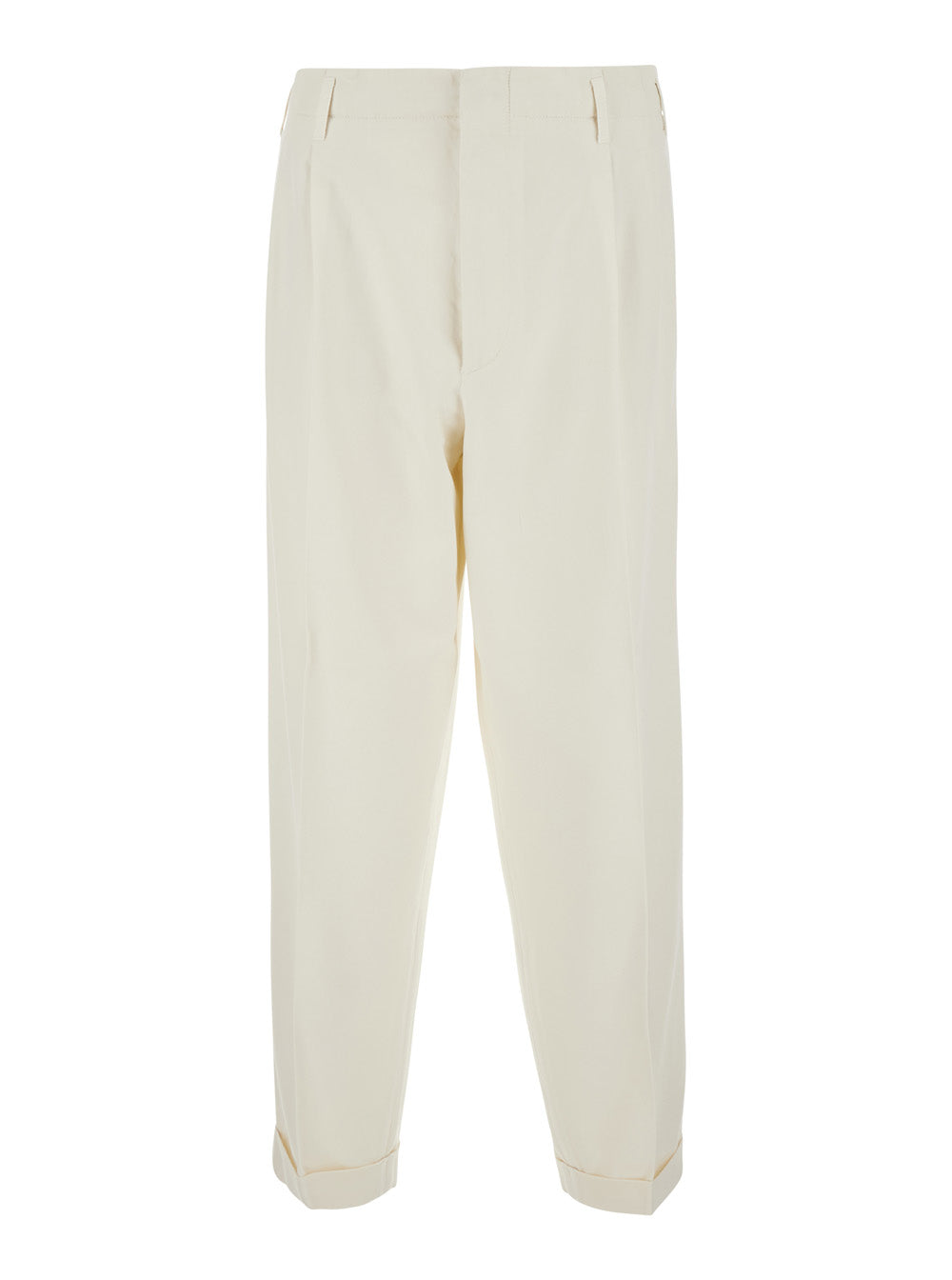 Brunello Cucinelli Men Beige Pants With Cuffed Hem In Cotton Blend For Men BRUNELLO CUCINELLI