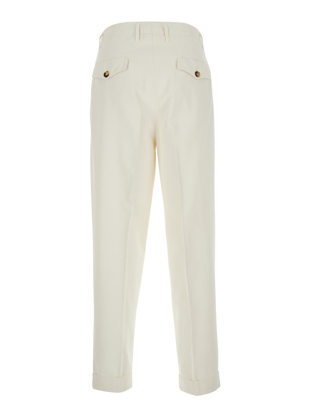 Brunello Cucinelli Men Beige Pants With Cuffed Hem In Cotton Blend For Men BRUNELLO CUCINELLI