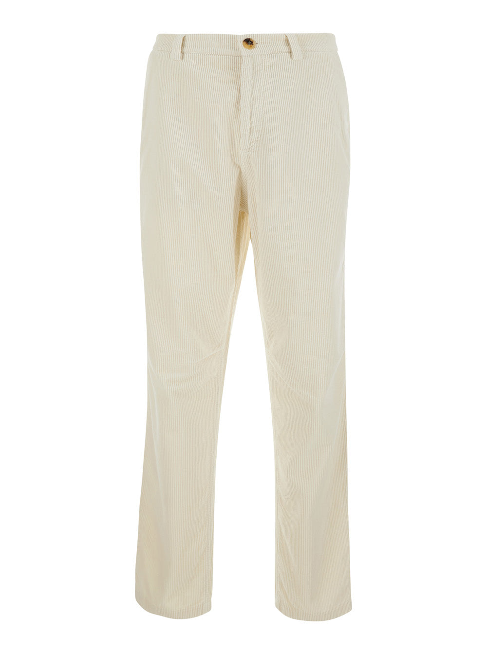 Brunello Cucinelli Men Beige Pants With Belt Loops And Button And Zip Closure On The Front In Corduroy For Men BRUNELLO CUCINELLI