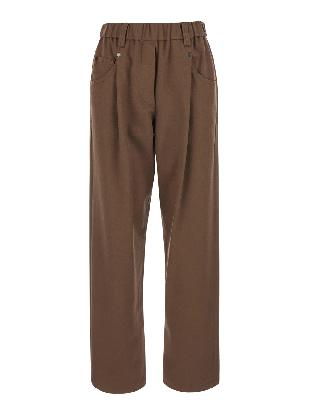 Brunello Cucinelli Women Brown Pants With Elasticated Waist And Monile On The Back In Stretch Cotton For Women BRUNELLO CUCINELLI