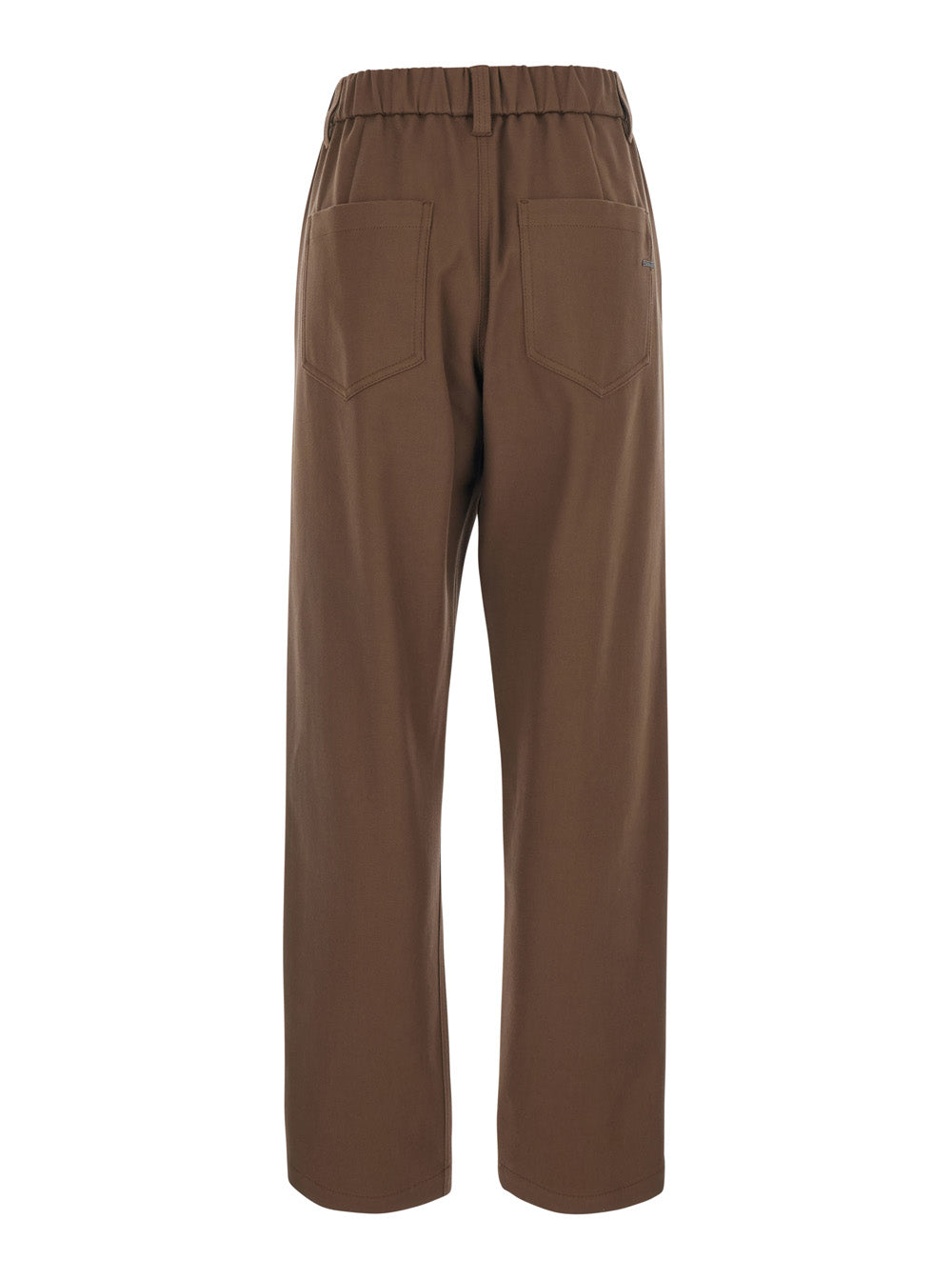Brunello Cucinelli Women Brown Pants With Elasticated Waist And Monile On The Back In Stretch Cotton For Women BRUNELLO CUCINELLI