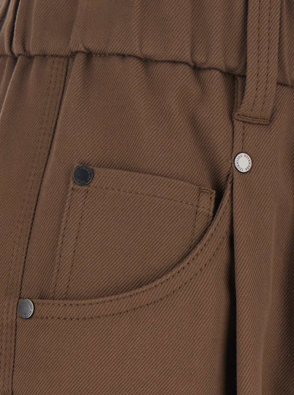 Brunello Cucinelli Women Brown Pants With Elasticated Waist And Monile On The Back In Stretch Cotton For Women BRUNELLO CUCINELLI