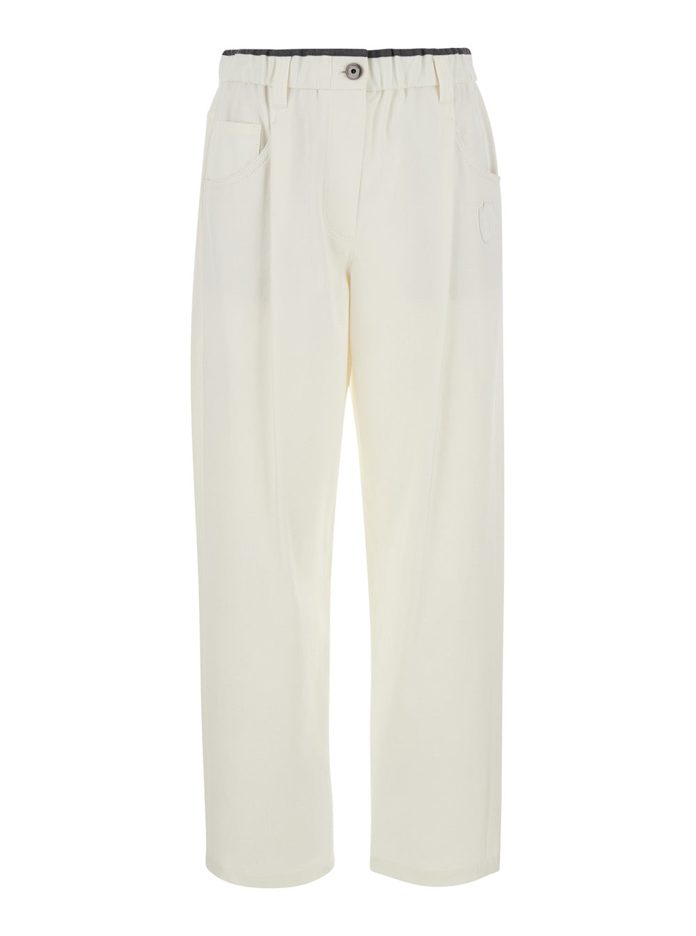 Brunello Cucinelli Women White Pants With Pleats And Patch Pockets On The Back In Cotton For Women BRUNELLO CUCINELLI