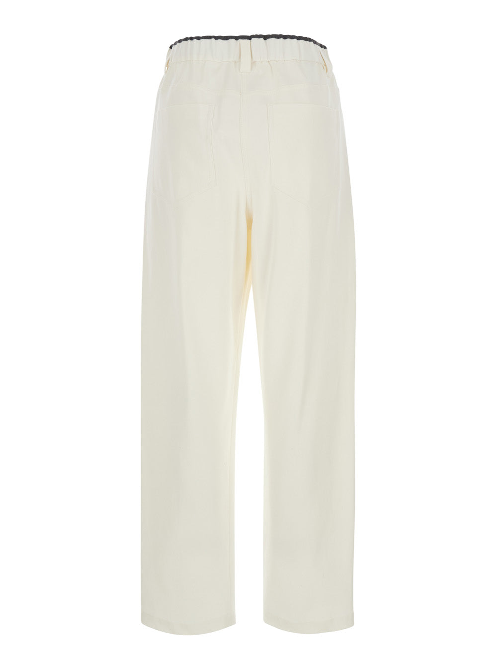 Brunello Cucinelli Women White Pants With Pleats And Patch Pockets On The Back In Cotton For Women BRUNELLO CUCINELLI