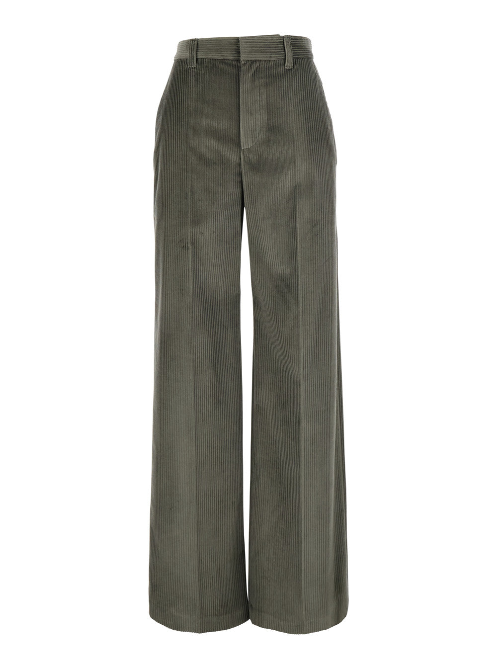 Brunello Cucinelli Women Brown Pants With Monile On The Belt Loop And Wide Leg In Corduroy For Women BRUNELLO CUCINELLI