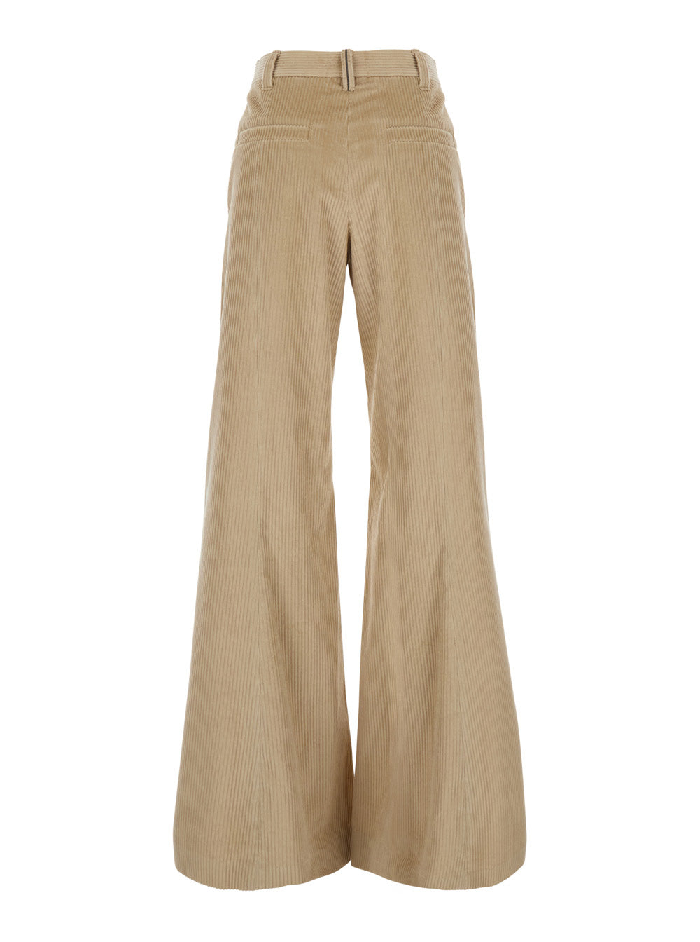 Brunello Cucinelli Women Beige High-Waisted Pants With Monile On The Belt Loop And Wide Leg In Corduroy For Women BRUNELLO CUCINELLI