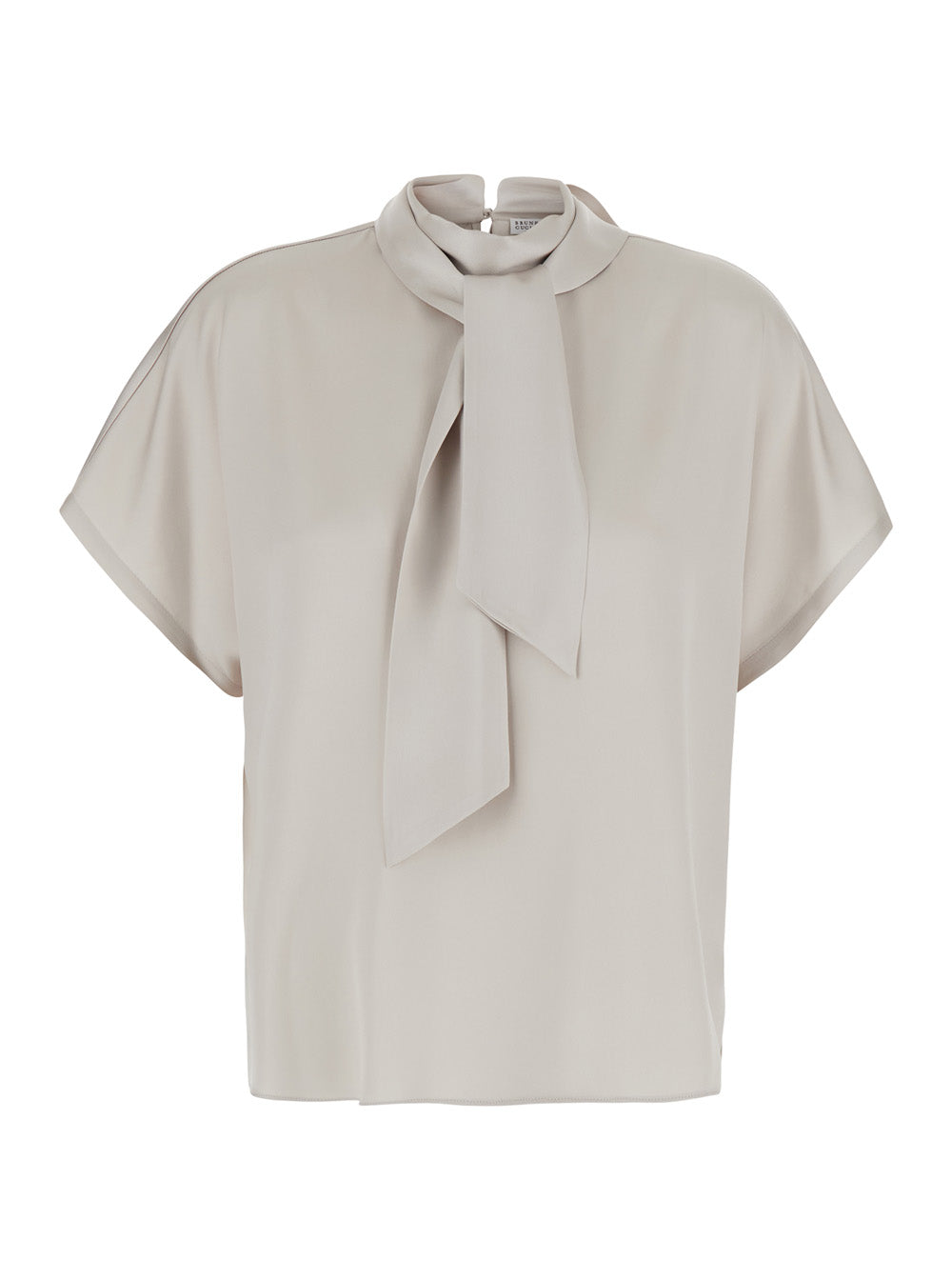 Brunello Cucinelli Women Beige Blouse With Bow Collar And Monile Decoration In Silk For Women BRUNELLO CUCINELLI