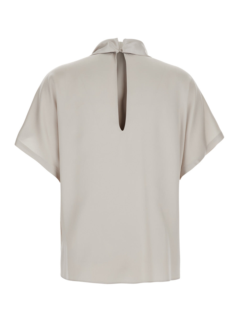 Brunello Cucinelli Women Beige Blouse With Bow Collar And Monile Decoration In Silk For Women BRUNELLO CUCINELLI