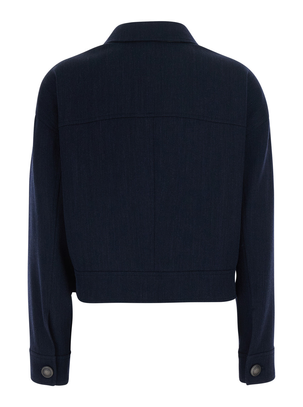 Brunello Cucinelli Women Blue Crop Jacket With Classic Collar And Monile Decoration In Wool For Women BRUNELLO CUCINELLI