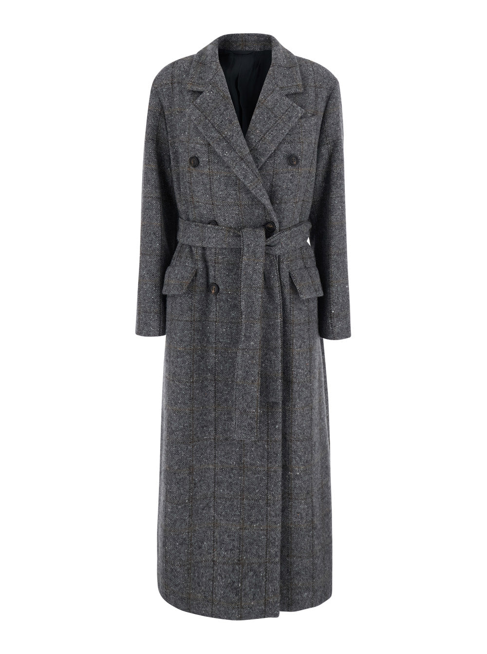 Brunello Cucinelli Women Gray Double-Breasted Coat With Notched Revers And Removable Belt On The Front In Wool Blend For Women BRUNELLO CUCINELLI