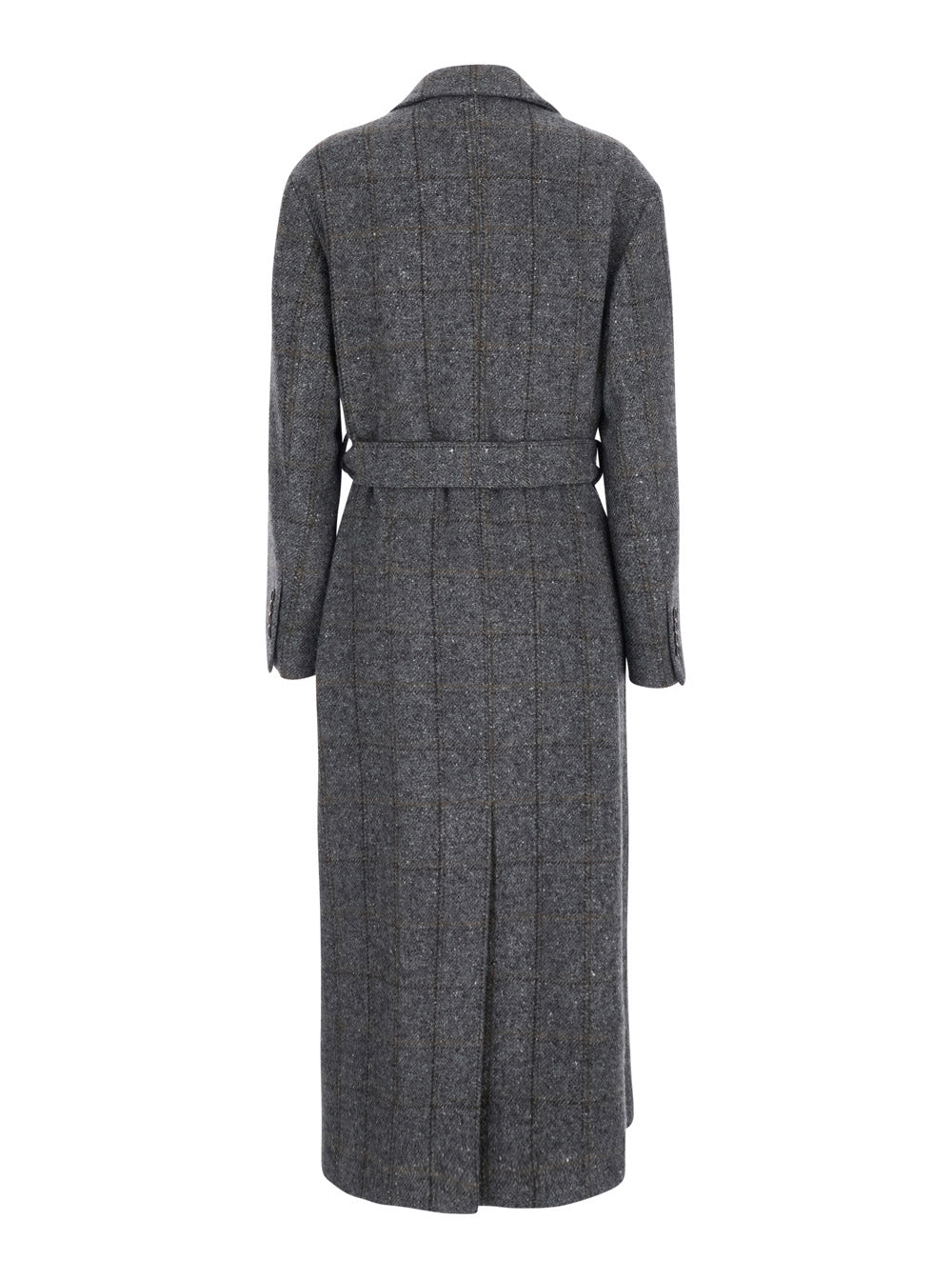 Brunello Cucinelli Women Gray Double-Breasted Coat With Notched Revers And Removable Belt On The Front In Wool Blend For Women BRUNELLO CUCINELLI