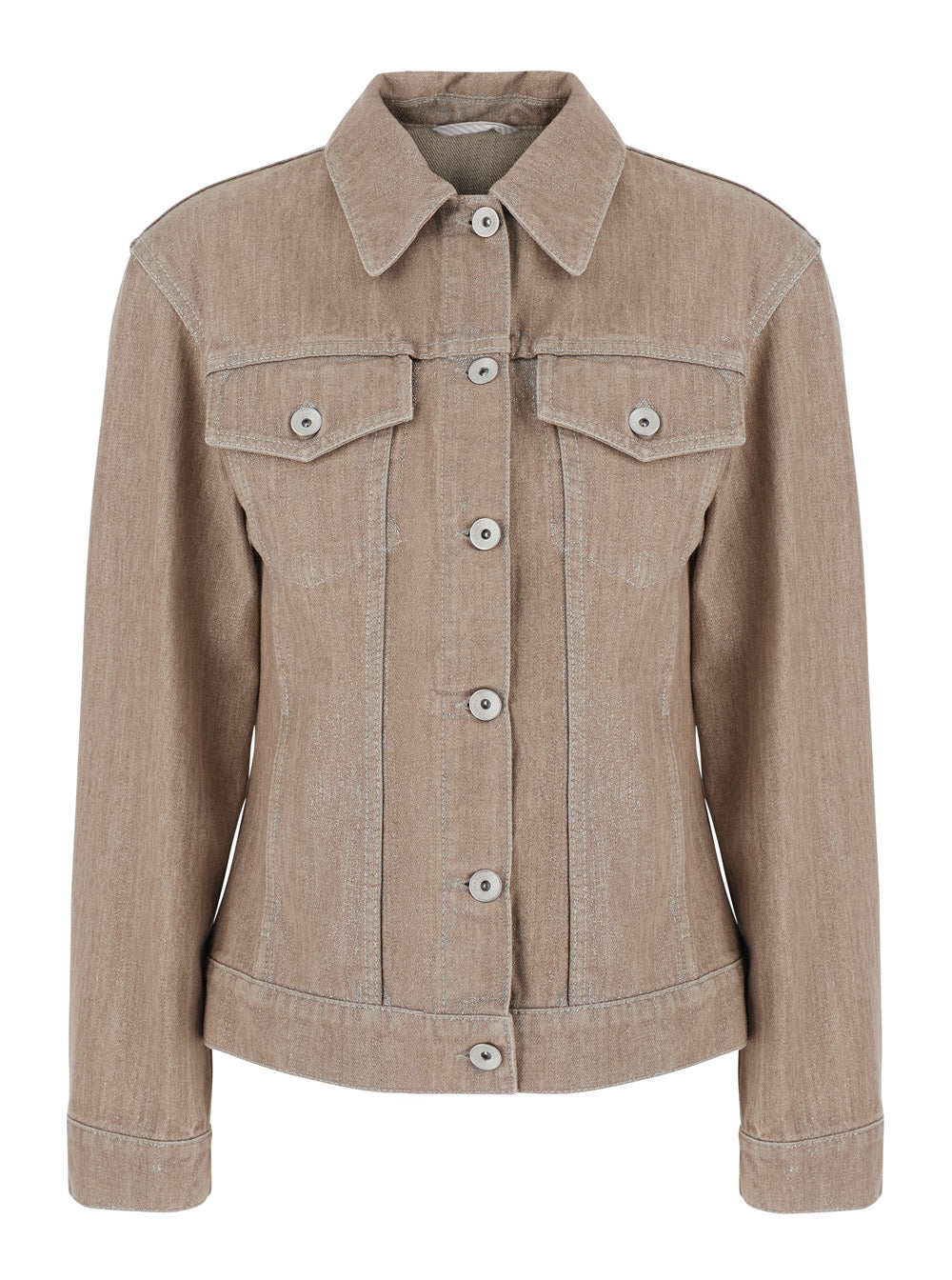 Brunello Cucinelli Women Beige Jacket With Classic Collar And Two Flap Pockets On The Front In Denim For Women BRUNELLO CUCINELLI