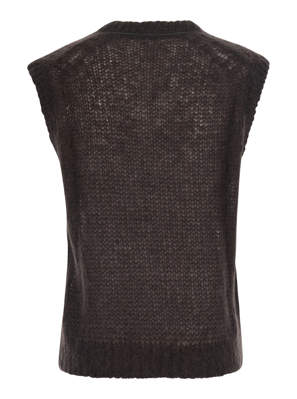 Brunello Cucinelli Women Brown Sleeveless Top With V-Neck And Monile Detail In Blend Wool For Women BRUNELLO CUCINELLI