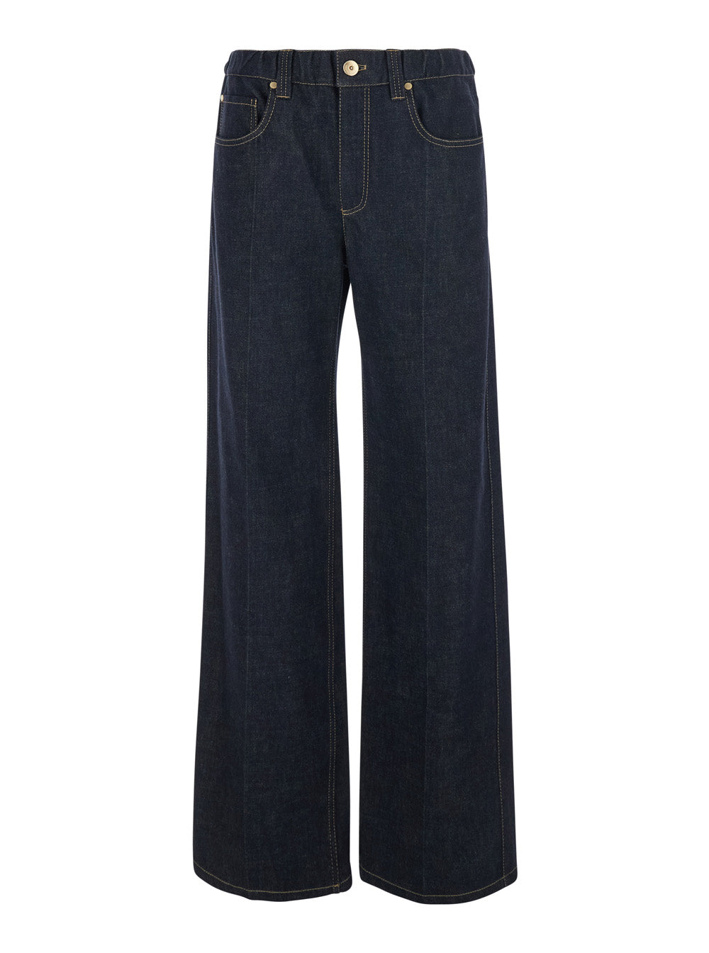 Brunello Cucinelli Women Blue Wide Leg Jeans With Monile On The Back In Denim For Women BRUNELLO CUCINELLI