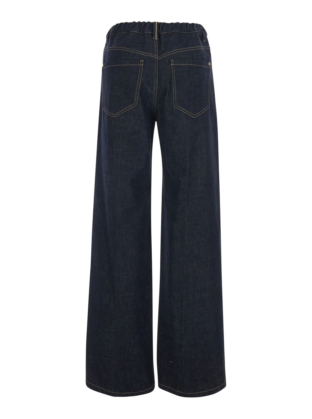 Brunello Cucinelli Women Blue Wide Leg Jeans With Monile On The Back In Denim For Women BRUNELLO CUCINELLI